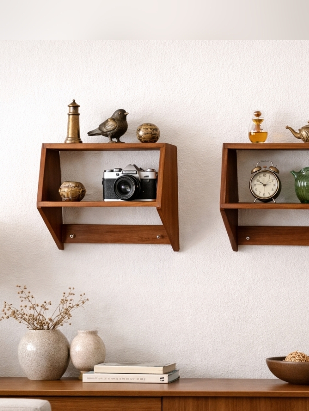 Set Of Two Vtg MCM Wooden Trinket Shelves